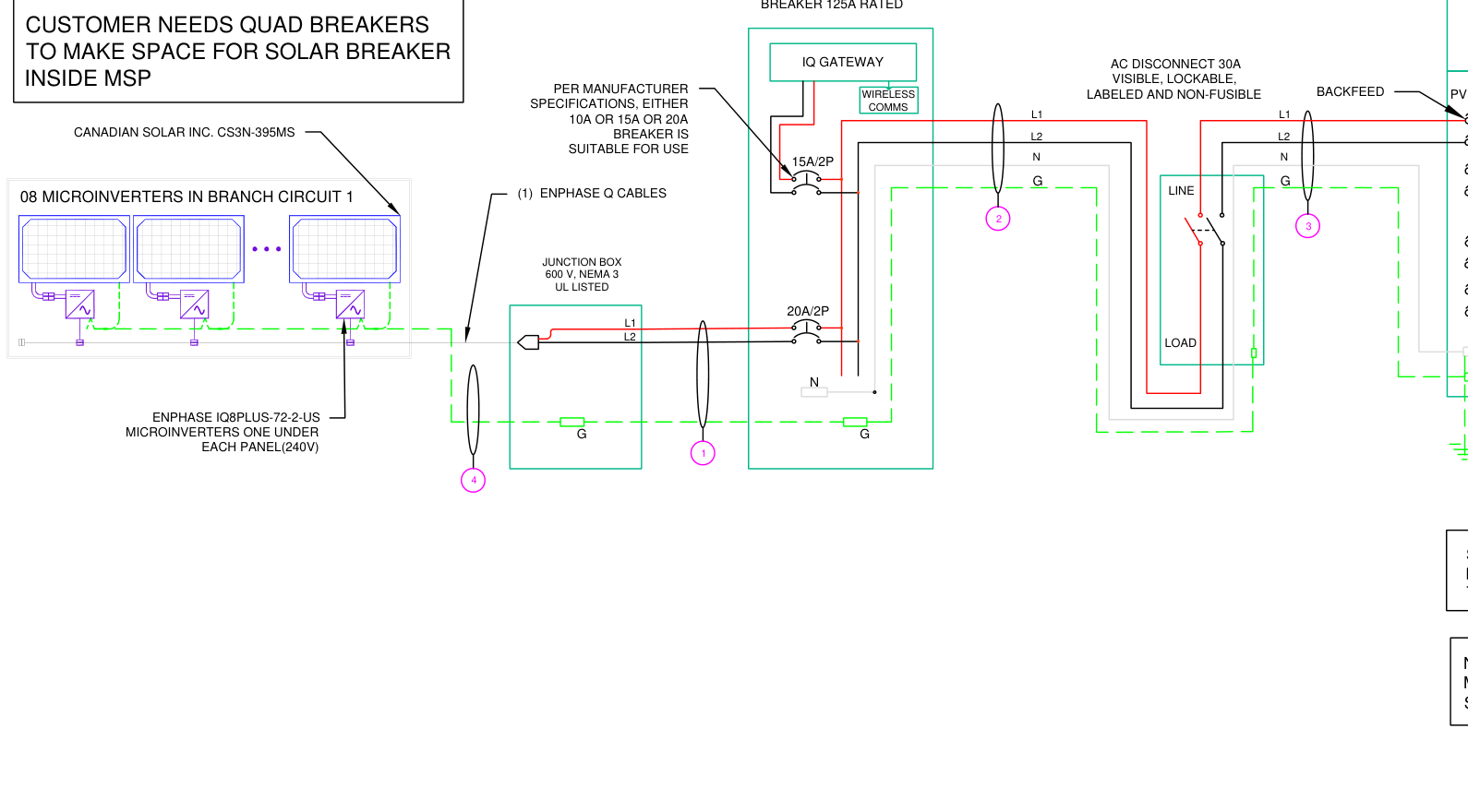 Single-Line Diagram (SLD) engineering drawing from permit set